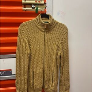 Ralph Lauren Tan Zip Up Cable Knit Sweater